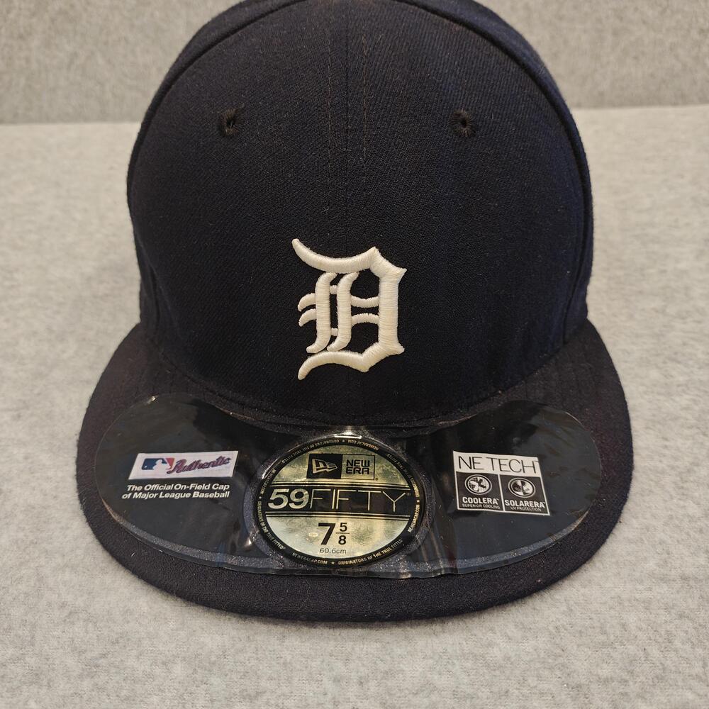 Detroit Tigers Hat Cap Fitted Mens 7 5/8 Blue MLB Baseball 59FIFTY New Era NE